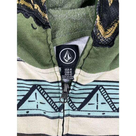 Volcom Women's Green Aztec Striped Full Zip Hoodie Jacket Size M - Picture 3 of 8
